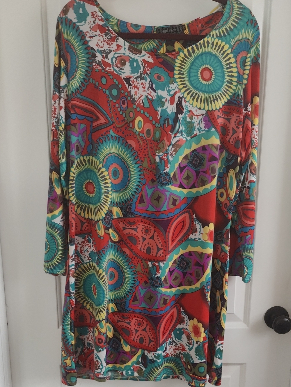 Ice Silk Vibrant Floral-Print Long Sleeve Women’s Dress